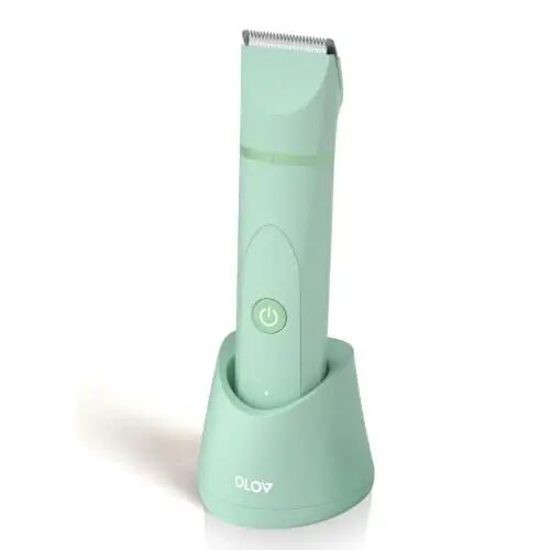 OLOV Electric Body Hair Trimmer - Groin Trimmer for Men - Bikini Trimmer Women - Wet/Dry Shaver Groomer, Replaceable Ceramic Blade Heads, USB Recharge Dock, Waterproof Hygiene Razor, Green - 1