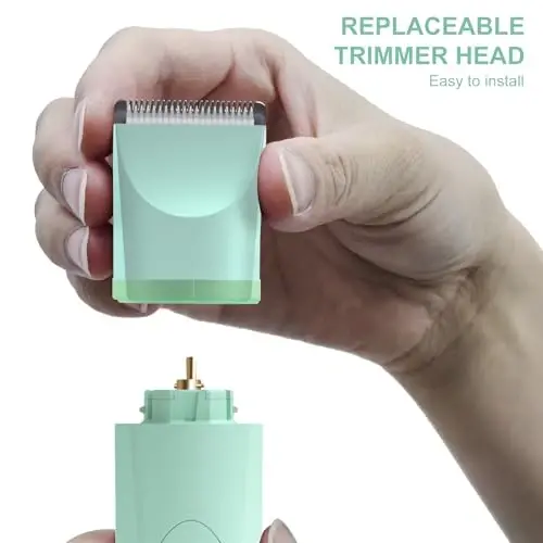 OLOV Electric Body Hair Trimmer - Groin Trimmer for Men - Bikini Trimmer Women - Wet/Dry Shaver Groomer, Replaceable Ceramic Blade Heads, USB Recharge Dock, Waterproof Hygiene Razor, Green - 4
