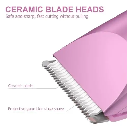 OLOV Electric Body Hair Trimmer - Groin Trimmer for Men - Bikini Trimmer Women - Wet/Dry Shaver Groomer, Replaceable Ceramic Blade Heads, USB Recharge Dock, Waterproof Hygiene Razor, Pink - 3