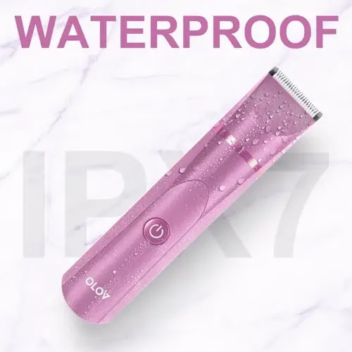 OLOV Electric Body Hair Trimmer - Groin Trimmer for Men - Bikini Trimmer Women - Wet/Dry Shaver Groomer, Replaceable Ceramic Blade Heads, USB Recharge Dock, Waterproof Hygiene Razor, Pink - 6