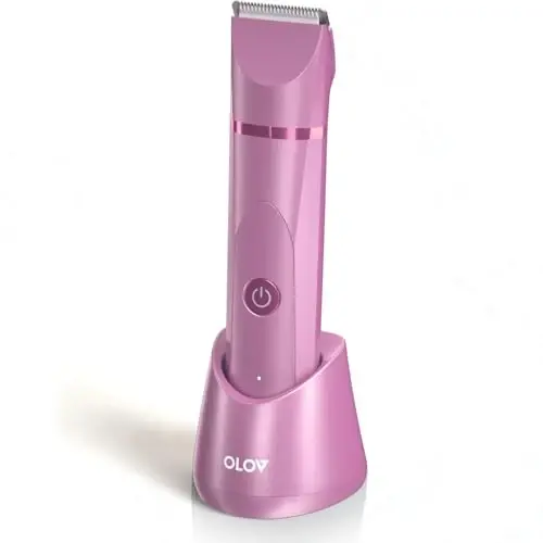 OLOV Electric Body Hair Trimmer - Groin Trimmer for Men - Bikini Trimmer Women - Wet/Dry Shaver Groomer, Replaceable Ceramic Blade Heads, USB Recharge Dock, Waterproof Hygiene Razor, Pink - OLOV