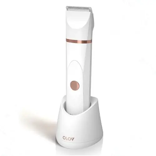 OLOV Electric Body Hair Trimmer - Groin Trimmer for Men - Bikini Trimmer Women - Wet/Dry Shaver Groomer, Replaceable Ceramic Blade Heads, USB Recharge Dock, Waterproof Hygiene Razor, White - 1