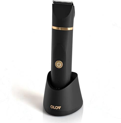 OLOV Electric Body Hair Trimmer - Groin Trimmer for Men - Bikini Trimmer Women - Wet/Dry Shaver Groomer, Replaceable Ceramic Blade Heads, USB Recharge Dock, Waterproof Hygiene Razor, Black - 1