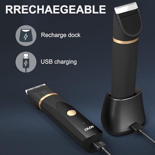 OLOV Electric Body Hair Trimmer - Groin Trimmer for Men - Bikini Trimmer Women - Wet/Dry Shaver Groomer, Replaceable Ceramic Blade Heads, USB Recharge Dock, Waterproof Hygiene Razor, Black - 6