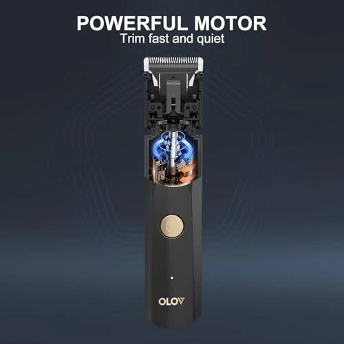 OLOV Electric Body Hair Trimmer - Groin Trimmer for Men - Bikini Trimmer Women - Wet/Dry Shaver Groomer, Replaceable Ceramic Blade Heads, USB Recharge Dock, Waterproof Hygiene Razor, Black - 4
