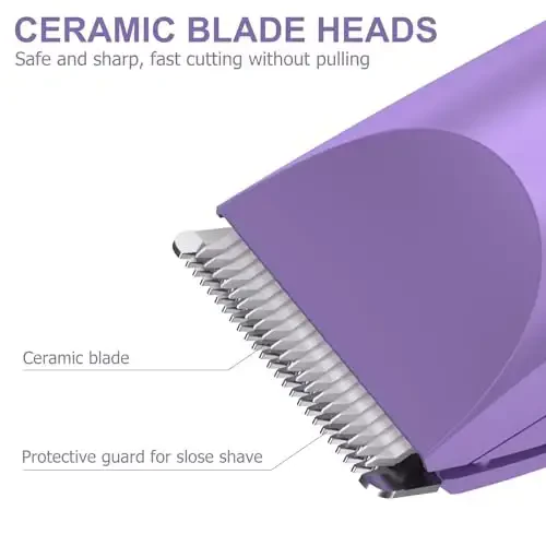 OLOV Electric Body Hair Trimmer - Groin Trimmer for Men - Bikini Trimmer Women - Wet/Dry Shaver Groomer, Replaceable Ceramic Blade Heads, USB Recharge Dock, Waterproof Hygiene Razor, Bright Purple - 3