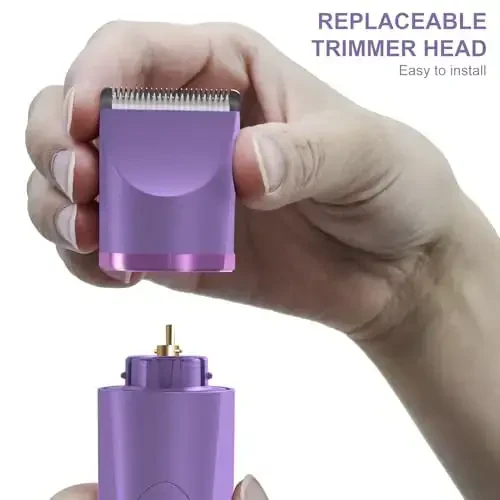 OLOV Electric Body Hair Trimmer - Groin Trimmer for Men - Bikini Trimmer Women - Wet/Dry Shaver Groomer, Replaceable Ceramic Blade Heads, USB Recharge Dock, Waterproof Hygiene Razor, Bright Purple - 4
