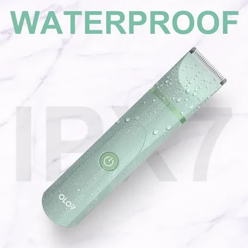 OLOV Electric Body Hair Trimmer - Groin Trimmer for Men - Bikini Trimmer Women - Wet/Dry Shaver Groomer, Replaceable Ceramic Blade Heads, USB Recharge Dock, Waterproof Hygiene Razor, Green - 6