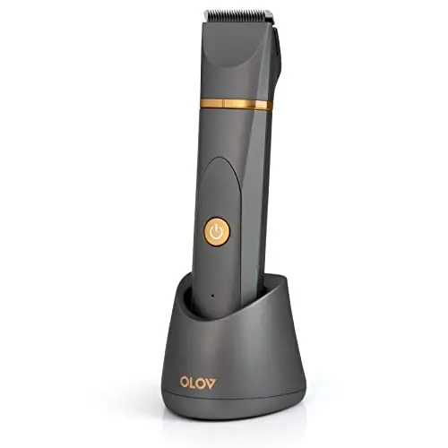 OLOV Electric Body Hair Trimmer - Groin Trimmer for Men - Bikini Trimmer Women - Wet/Dry Shaver Groomer, Replaceable Ceramic Blade Heads, USB Recharge Dock, Waterproof Hygiene Razor, Grey - 1