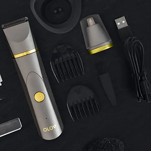 OLOV Electric Body Hair Trimmer - Groin Trimmer for Men - Bikini Trimmer Women - Wet/Dry Shaver Groomer, Replaceable Ceramic Blade Heads, USB Recharge Dock, Waterproof Hygiene Razor, Grey - 6