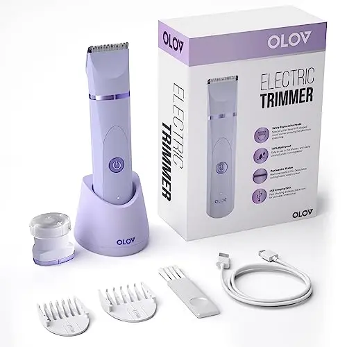 OLOV Electric Body Hair Trimmer - Groin Trimmer for Men - Bikini Trimmer Women - Wet/Dry Shaver Groomer, Replaceable Ceramic Blade Heads, USB Recharge Dock, Waterproof Hygiene Razor, Purple - OLOV (1)