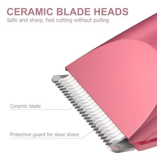 OLOV Electric Body Hair Trimmer - Groin Trimmer for Men - Bikini Trimmer Women - Wet/Dry Shaver Groomer, Replaceable Ceramic Blade Heads, USB Recharge Dock, Waterproof Hygiene Razor, Red - 3