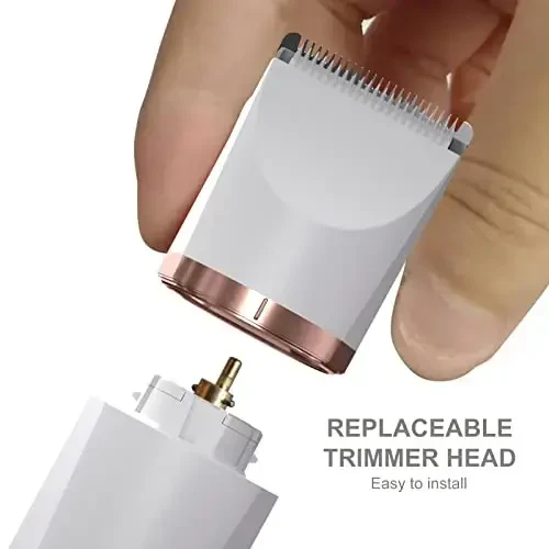 OLOV Electric Body Hair Trimmer - Groin Trimmer for Men - Bikini Trimmer Women - Wet/Dry Shaver Groomer, Replaceable Ceramic Blade Heads, USB Recharge Dock, Waterproof Hygiene Razor, White - 4