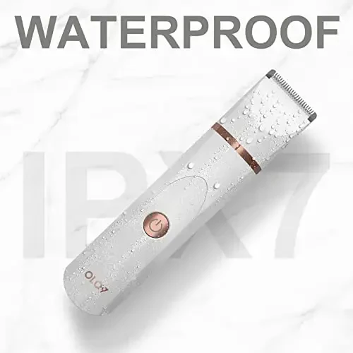 OLOV Electric Body Hair Trimmer - Groin Trimmer for Men - Bikini Trimmer Women - Wet/Dry Shaver Groomer, Replaceable Ceramic Blade Heads, USB Recharge Dock, Waterproof Hygiene Razor, White - 6