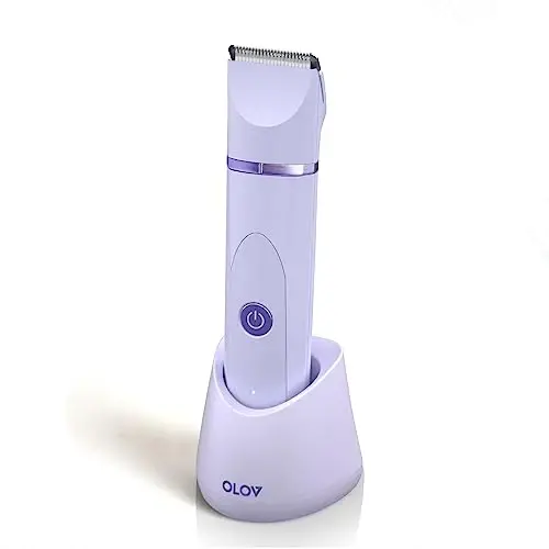 OLOV Electric Body Hair Trimmer - Groin Trimmer for Men - Bikini Trimmer Women - Wet/Dry Shaver Groomer, Replaceable Ceramic Blade Heads, USB Recharge Dock, Waterproof Hygiene Razor,Purple - 1