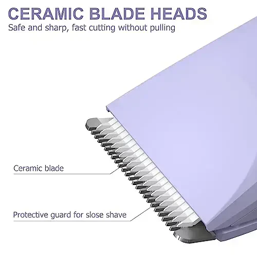 OLOV Electric Body Hair Trimmer - Groin Trimmer for Men - Bikini Trimmer Women - Wet/Dry Shaver Groomer, Replaceable Ceramic Blade Heads, USB Recharge Dock, Waterproof Hygiene Razor,Purple - 3