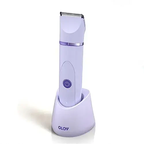 OLOV Electric Body Hair Trimmer - Groin Trimmer for Men - Bikini Trimmer Women - Wet/Dry Shaver Groomer, Replaceable Ceramic Blade Heads, USB Recharge Dock, Waterproof Hygiene Razor,Purple - 1