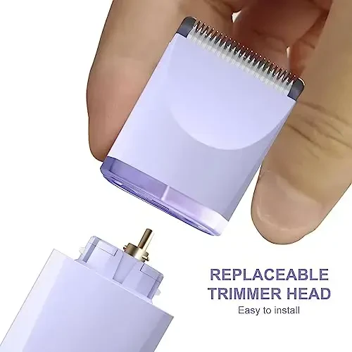 OLOV Electric Body Hair Trimmer - Groin Trimmer for Men - Bikini Trimmer Women - Wet/Dry Shaver Groomer, Replaceable Ceramic Blade Heads, USB Recharge Dock, Waterproof Hygiene Razor,Purple - 4