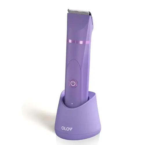 OLOV Electric Body Hair Trimmer - Groin Trimmer for Men - Bikini Trimmer Women - Wet/Dry Shaver Groomer, Replaceable Ceramic Blade Heads, USB Recharge Dock, Waterproof Hygiene Razor, Bright Purple - MODAZONE