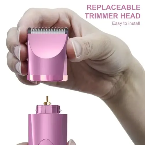 OLOV Electric Body Hair Trimmer - Groin Trimmer for Men - Bikini Trimmer Women - Wet/Dry Shaver Groomer, Replaceable Ceramic Blade Heads, USB Recharge Dock, Waterproof Hygiene Razor, Pink - 4