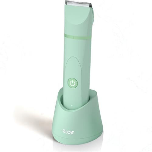 OLOV Electric Body Hair Trimmer - Groin Trimmer for Men - Bikini Trimmer Women - Wet/Dry Shaver Groomer, Replaceable Ceramic Blade Heads, USB Recharge Dock, Waterproof Hygiene Razor, Green - OLOV