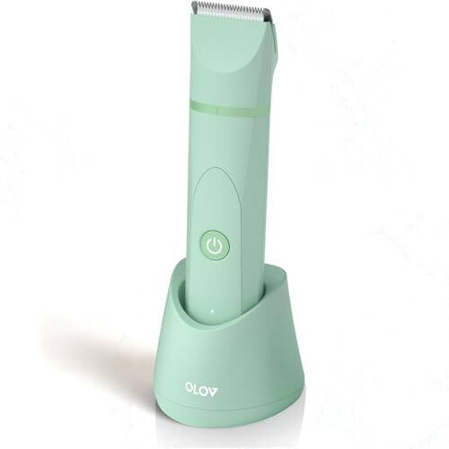 OLOV Electric Body Hair Trimmer - Groin Trimmer for Men - Bikini Trimmer Women - Wet/Dry Shaver Groomer, Replaceable Ceramic Blade Heads, USB Recharge Dock, Waterproof Hygiene Razor, Green - 1