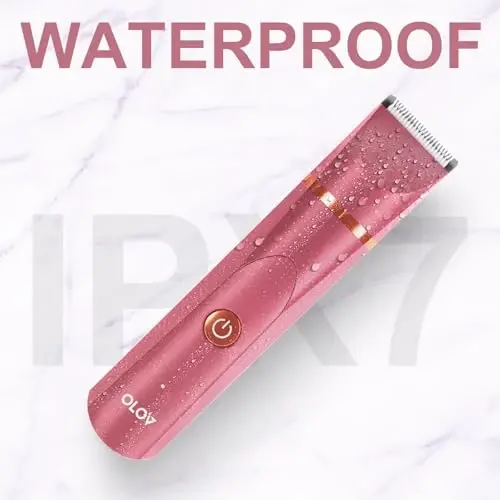 OLOV Electric Body Hair Trimmer - Groin Trimmer for Men - Bikini Trimmer Women - Wet/Dry Shaver Groomer, Replaceable Ceramic Blade Heads, USB Recharge Dock, Waterproof Hygiene Razor, Red - 6