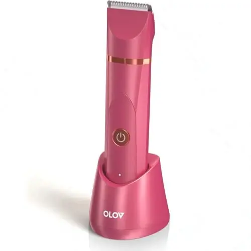 OLOV Electric Body Hair Trimmer - Groin Trimmer for Men - Bikini Trimmer Women - Wet/Dry Shaver Groomer, Replaceable Ceramic Blade Heads, USB Recharge Dock, Waterproof Hygiene Razor, Red - 1