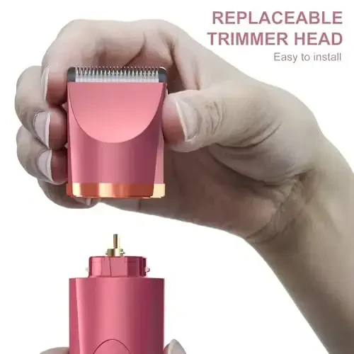 OLOV Electric Body Hair Trimmer - Groin Trimmer for Men - Bikini Trimmer Women - Wet/Dry Shaver Groomer, Replaceable Ceramic Blade Heads, USB Recharge Dock, Waterproof Hygiene Razor, Red - 4