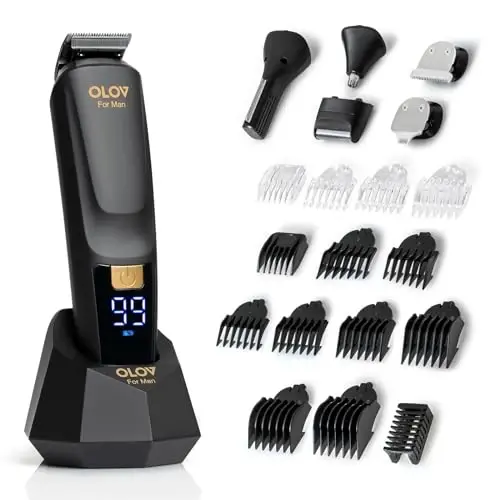 OLOV For Man Beard Trimmer, 21 Piece All-in-One Mens Grooming Kit and Hair Clipper, Nose, Ear,Body and Face, Electric Razor with USB Recharge Dock 