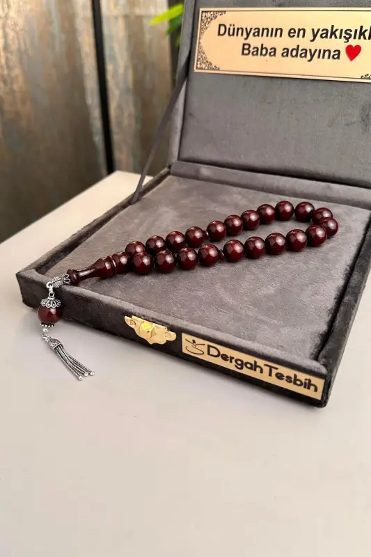 Olov rangli kehribar efekti bilan marjonlar kumush dizayn - DERGAH TESBIH
