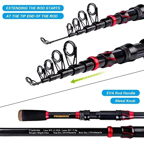 Fishing Rod and Reel Combo, 6.9ft Carbon Fiber Telescopic Fishing Pole with Spinning/Baitcasting Reel Combos, Sea Saltwater Freshwater Ice Bass Fishing Tackle Set Fishing Rods Kit - 4