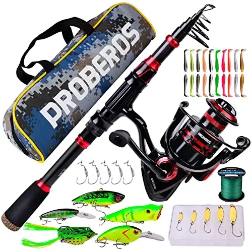 Fishing Rod and Reel Combo, 6.9ft Carbon Fiber Telescopic Fishing Pole with Spinning/Baitcasting Reel Combos, Sea Saltwater Freshwater Ice Bass Fishing Tackle Set Fishing Rods Kit - 1