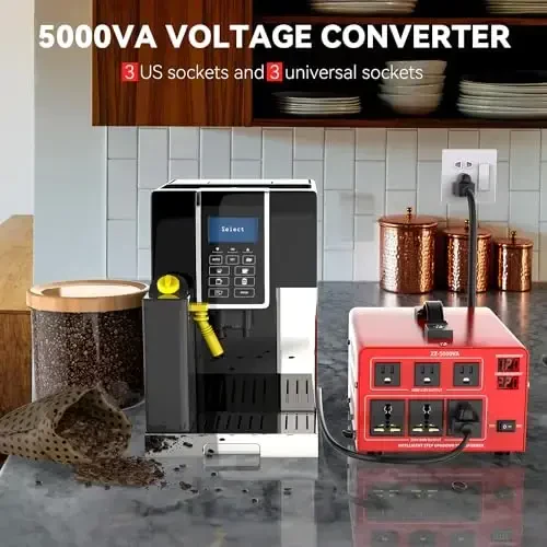 OLTEANP 5000 Watt kuchlanish konvertori transformatori og'ir yuk ko'taruvchi kuchlanishni oshiruvchi/pasaytiruvchi quvvat konvertori 220V dan 110V gacha, 110V dan 220V gacha 3 ta AQSh rozetkasi, 3 ta universal rozetka, LCD displey, o'chirgich himoyasi - 4