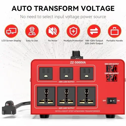 OLTEANP 5000 Watt Kuchlanish Konvertori Transformatori Og'ir Yuk Ko'taruvchi Yuqori/Pastga Quvvat Konvertori 220V dan 110V gacha, 110V dan 220V gacha 3 AQSh Rozetkasi, 3 Universal Rozetka, LCD Displey, O'chirgich Himoyasi - OLTEANP (1)