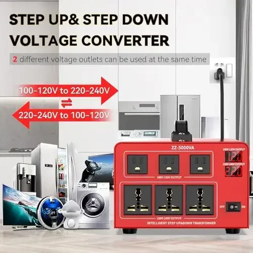OLTEANP 5000 Watt Voltage Converter Transformer Heavy Duty Step Up/Down Power Converter 220V to 110V, 110V to 220V with 3 US Outlets, 3 Universal Outlets, LCD Display, Circuit Breaker Protection - 5