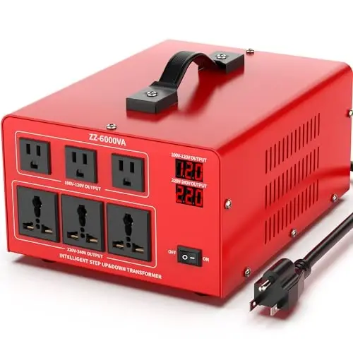 6000W Heavy Duty Voltage Converter Transformer – Step Up 110V to 220V & Step Down 220V to 110V, Auto Input Recognition, 3 US & 3 Universal Outlets, LCD Display, Circuit Breaker for Travel & Home - OLTEANP (1)