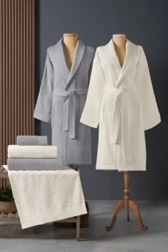 Oltin boshoq bambuk xalatlar to'plami Lisse Coin Ivory - 1