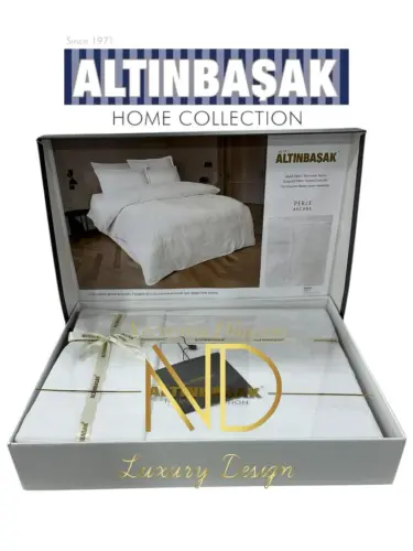 Oltin boshoqli jakkardli satin ikki kishilik choyshablar to'plami Perle Arcane - 1