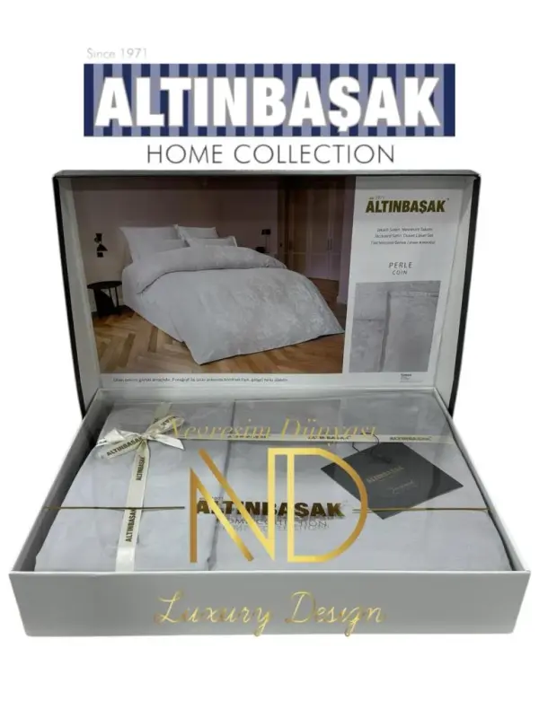 Oltin boshoqli jakkardli satin ikki kishilik choyshablar to'plami Perle Coin - 1
