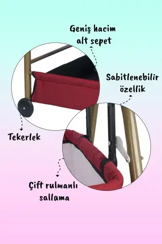 Oltin zig'ir mato Tebranadigan Qulfianadigan Portativ osma savat beshik - BEBELOVV (1)