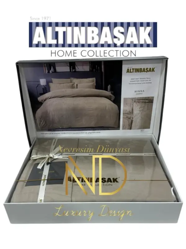 Oltinboshoq Jakarli Saten Chift Kishilik Nevresim Takımı Mınna Sabre - NEVRESIMDUNYASI