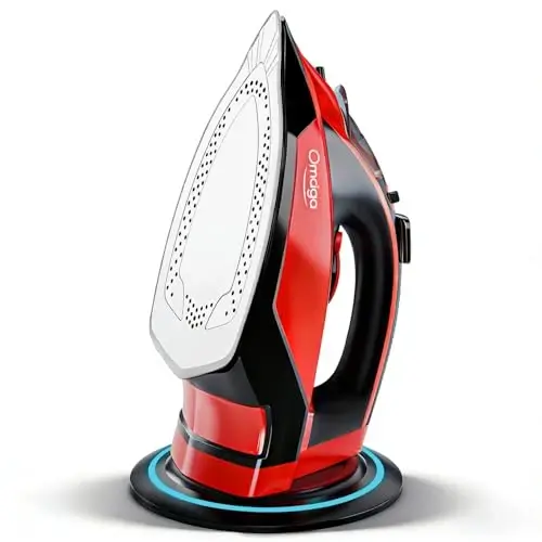OMAIGA Cordless Iron, 1500W Cordless Iron with Steam with 11.84ozs Water Tank, Anti Drip Iron Cordless with Ceramic Soleplate, Cordless Iron for Clothes with 3 Temperature Settings-Red - 2