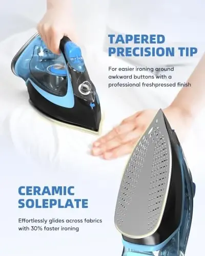 OMAIGA Cordless Iron for Clothes, 1500W Steam Iron Rapid Heating, Non-Stick Ceramic Soleplate, Auto Shut Off, Burst of Steam, Self-Clean, Anti Drip, 3 Temperature Settings, 11.84oz Water Tank, Black - 1