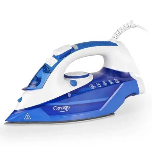 OMAIGA Steam Iron for Clothes, 1500W Clothes Iron with 3-Way Auto-Off, Non-Stick Ceramic Soleplate, Iron for Clothes with 11.84oz Water Tank, Self-Cleaning, Anti-calc, White 