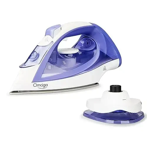 OMAIGA Cordless Iron for Clothes, 1550W 2-In-1 Cordless/Corded Steam Iron Rapid Heating, Ceramic Soleplate, 3-Way Auto-Off, Self-Cleaning, 12.85oz Water Tank Ironing Clothes for Home, Purple - 2