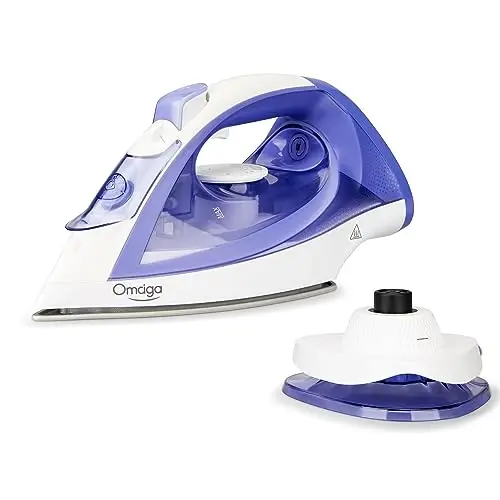 OMAIGA Cordless Iron for Clothes, 1550W 2-In-1 Cordless/Corded Steam Iron Rapid Heating, Ceramic Soleplate, 3-Way Auto-Off, Self-Cleaning, 12.85oz Water Tank Ironing Clothes for Home, Purple - OMAIGA (1)