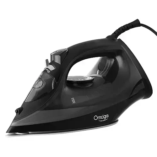 OMAIGA Steam Iron for Clothes, 1500W Iron with Rapid Heating, Non-Stick Ceramic Soleplate, Burst of Steam, Self-Cleaning, Auto-Off, Anti-Drip, 11.84oz Water Tank Ironing Clothes for Home, Black - 12