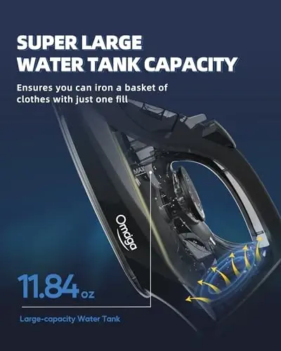 OMAIGA Steam Iron for Clothes, 1500W Iron with Rapid Heating, Non-Stick Ceramic Soleplate, Burst of Steam, Self-Cleaning, Auto-Off, Anti-Drip, 11.84oz Water Tank Ironing Clothes for Home, Black - 4