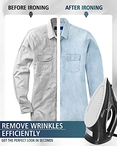 OMAIGA Steam Iron for Clothes, 1500W Iron with Rapid Heating, Non-Stick Ceramic Soleplate, Burst of Steam, Self-Cleaning, Auto-Off, Anti-Drip, 11.84oz Water Tank Ironing Clothes for Home, Black - 5